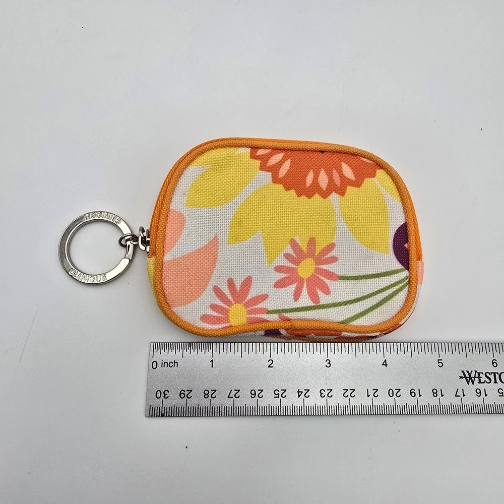 Clinique‎ Floral Print Zipper Pouch Keychain Coin Purse Cosmetic Bag